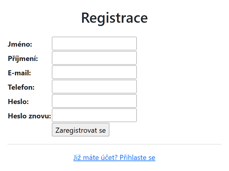registrační okno do aplikace pro správu přeplatného